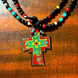 Boho southeastern vibes beaded cross necklace